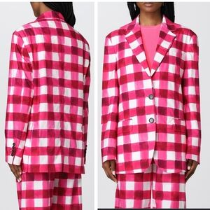 MSGM Milano gingham brushed checked printed blazer oversized cotton Pink Size 12